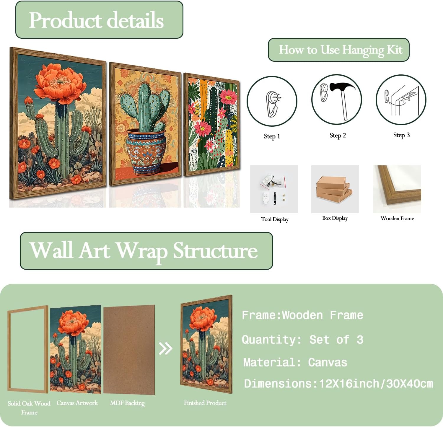 Framed Boho Metal Canvas Wall Art — 16" - View 5