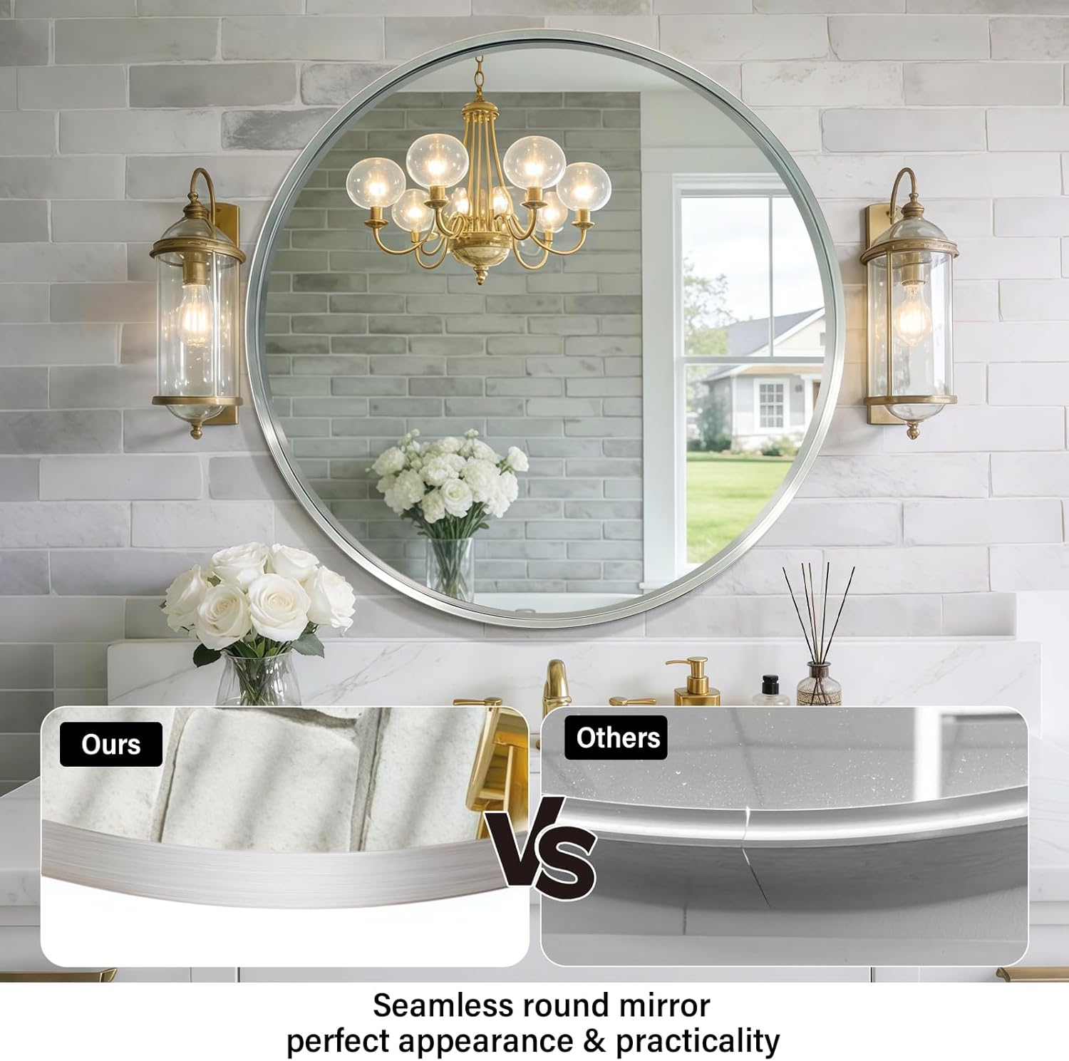 Framed Metal Round Mirror — 28" - View 4