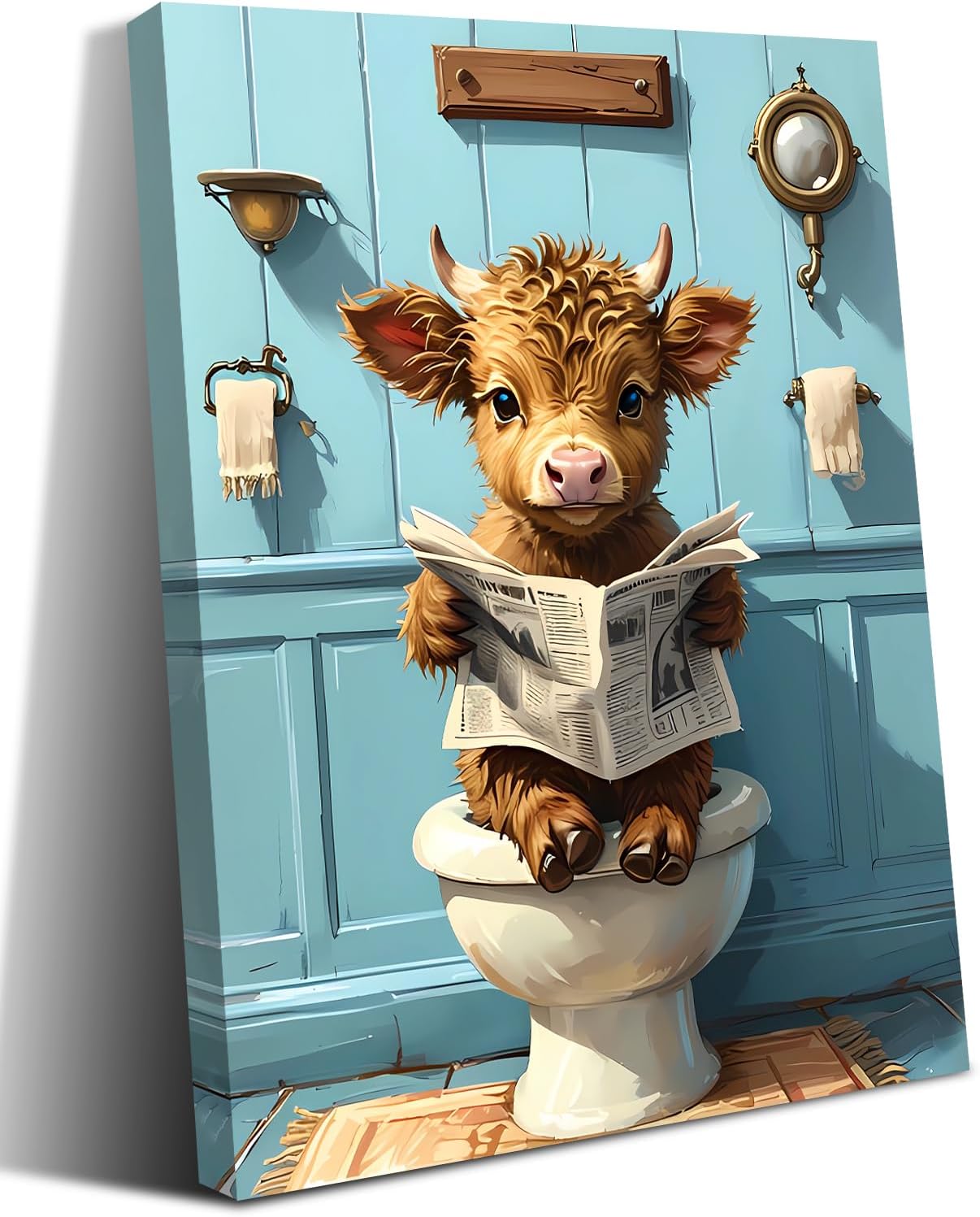 Framed Farmhouse Black Wall Decor — 8" — Framed 12"x16" - Funny Bathroom Cow Wall Art