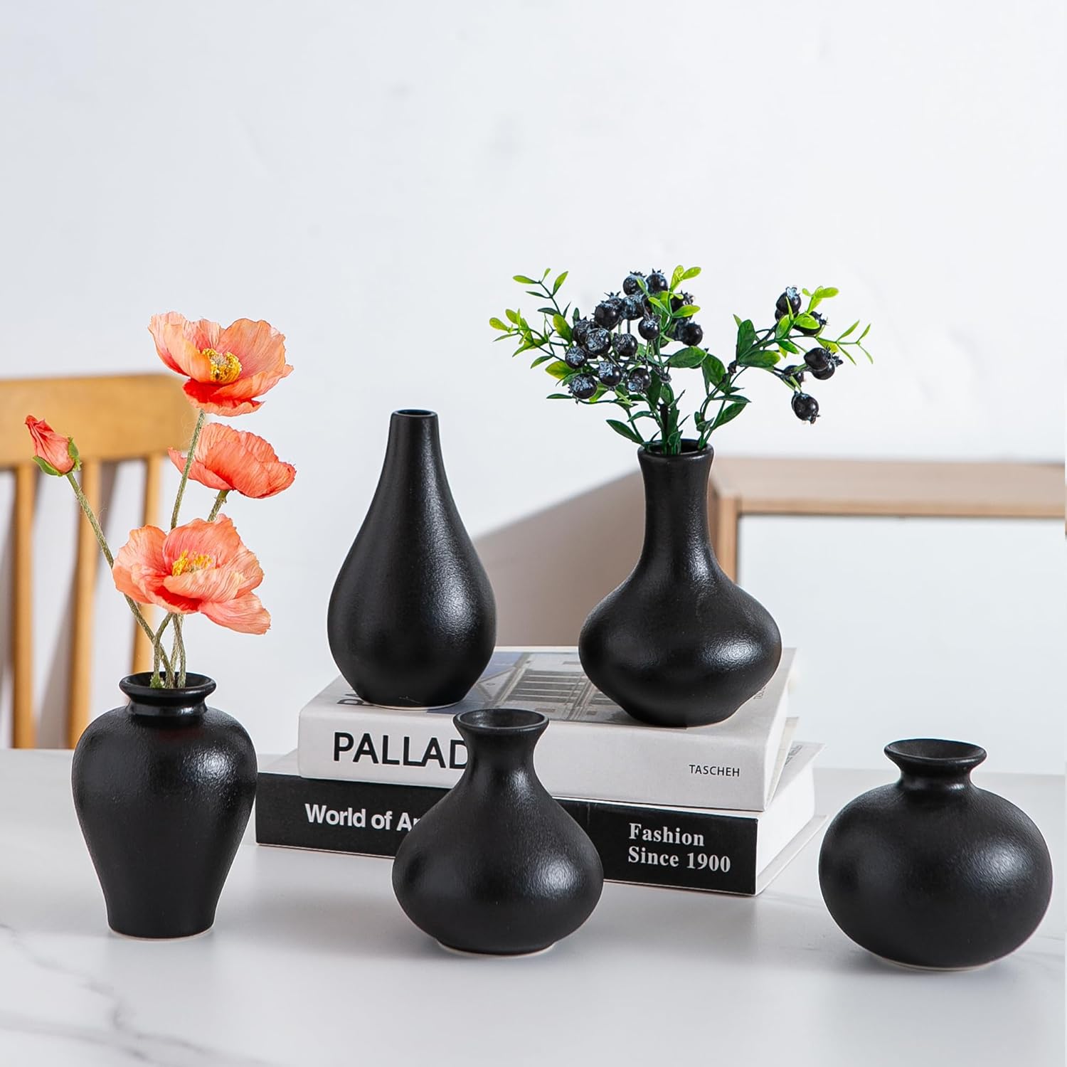 Boho Black Vase — Set of 12 — F-small Black Vase Set of 5