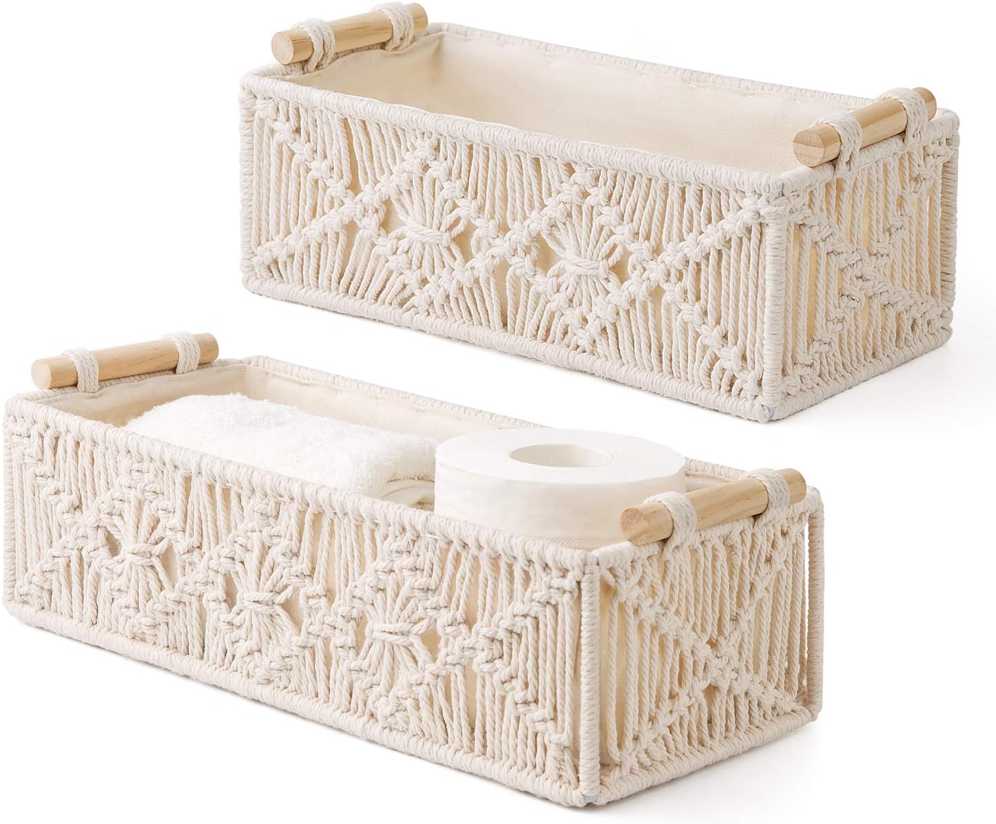Boho Brown Storage Basket — Set of 2 — Ivory