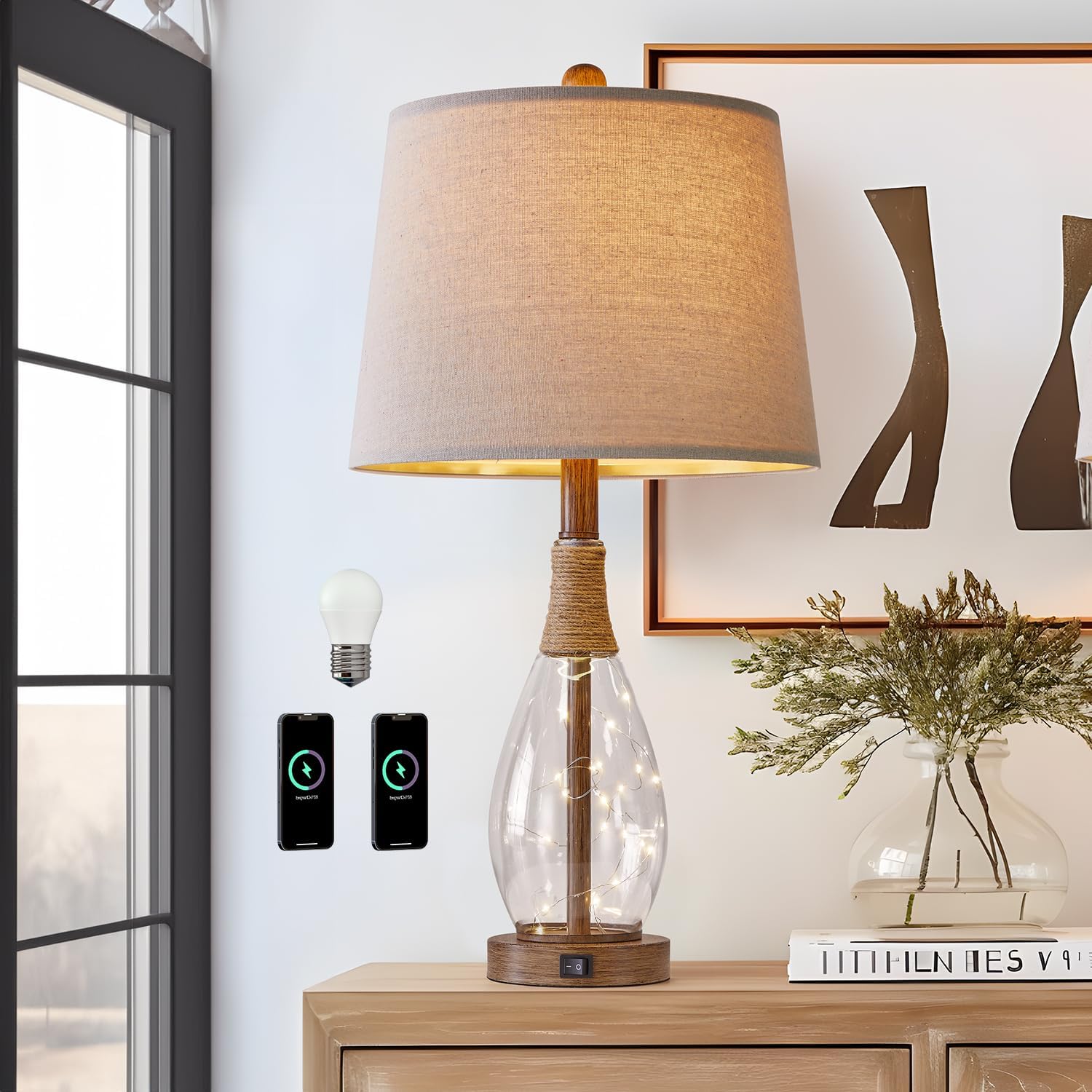 Boho Black Bedside Lamp — 21" — Walnut