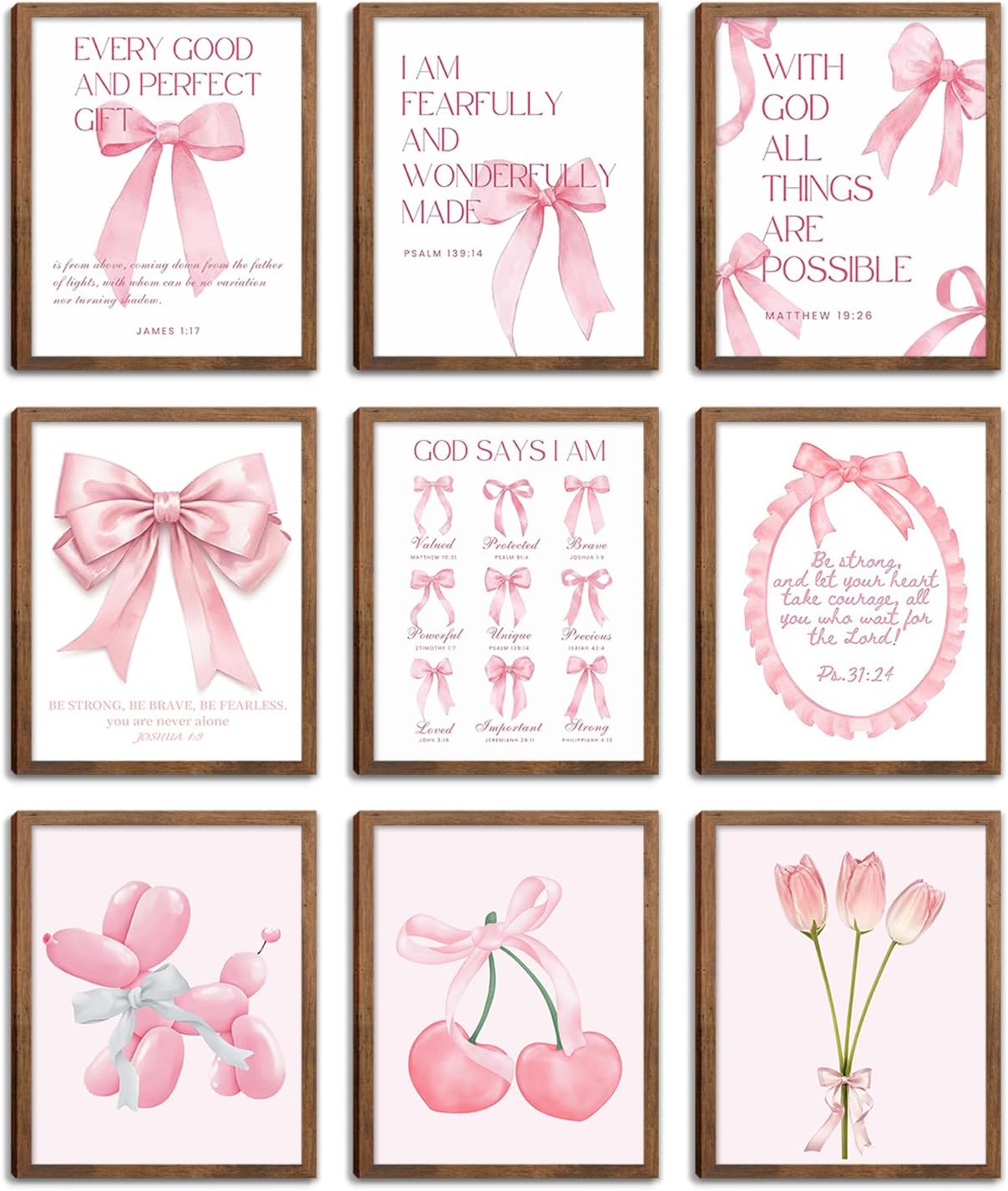 Unframed Farmhouse Black Wall Decor — 10" — Pink Bow set 9