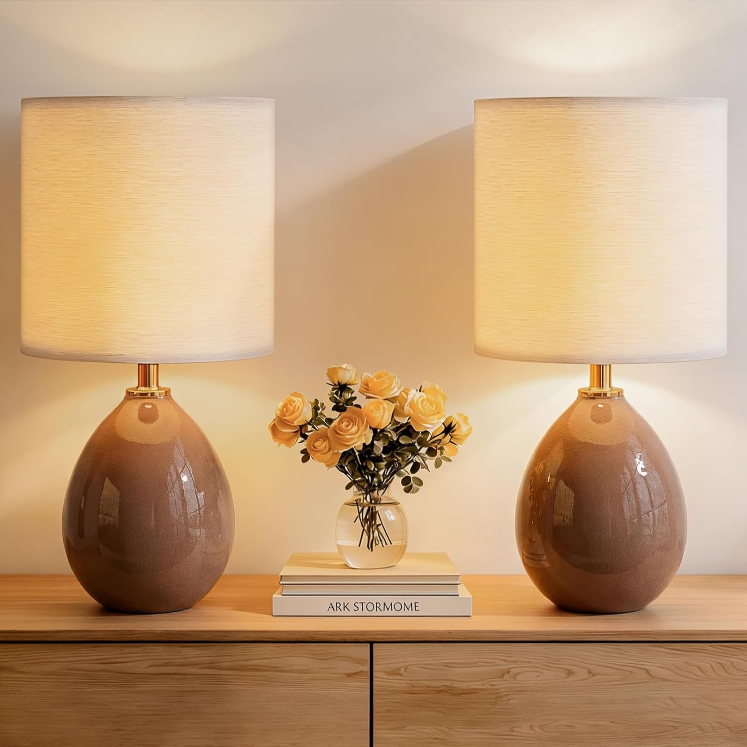 Mid-Century Beige Bedside Lamp — Coffee