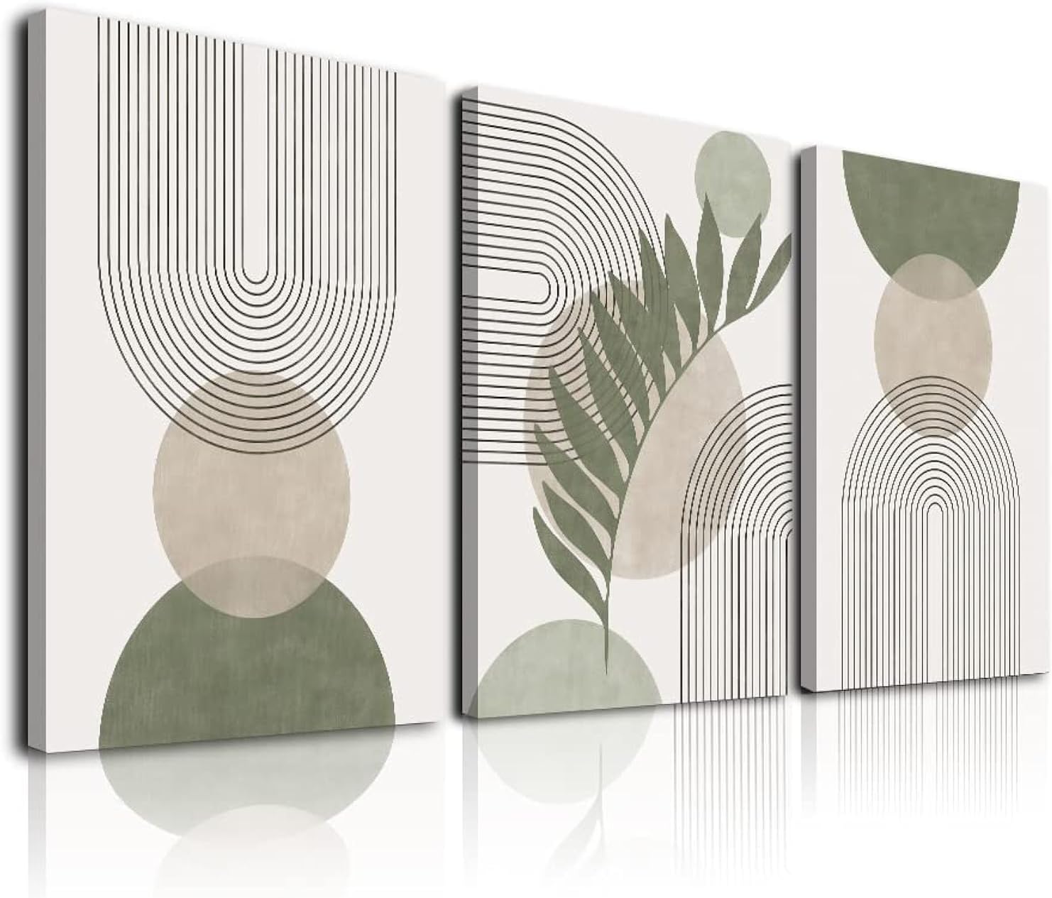 Framed Boho Beige Canvas Wall Art — 12" — green and beige