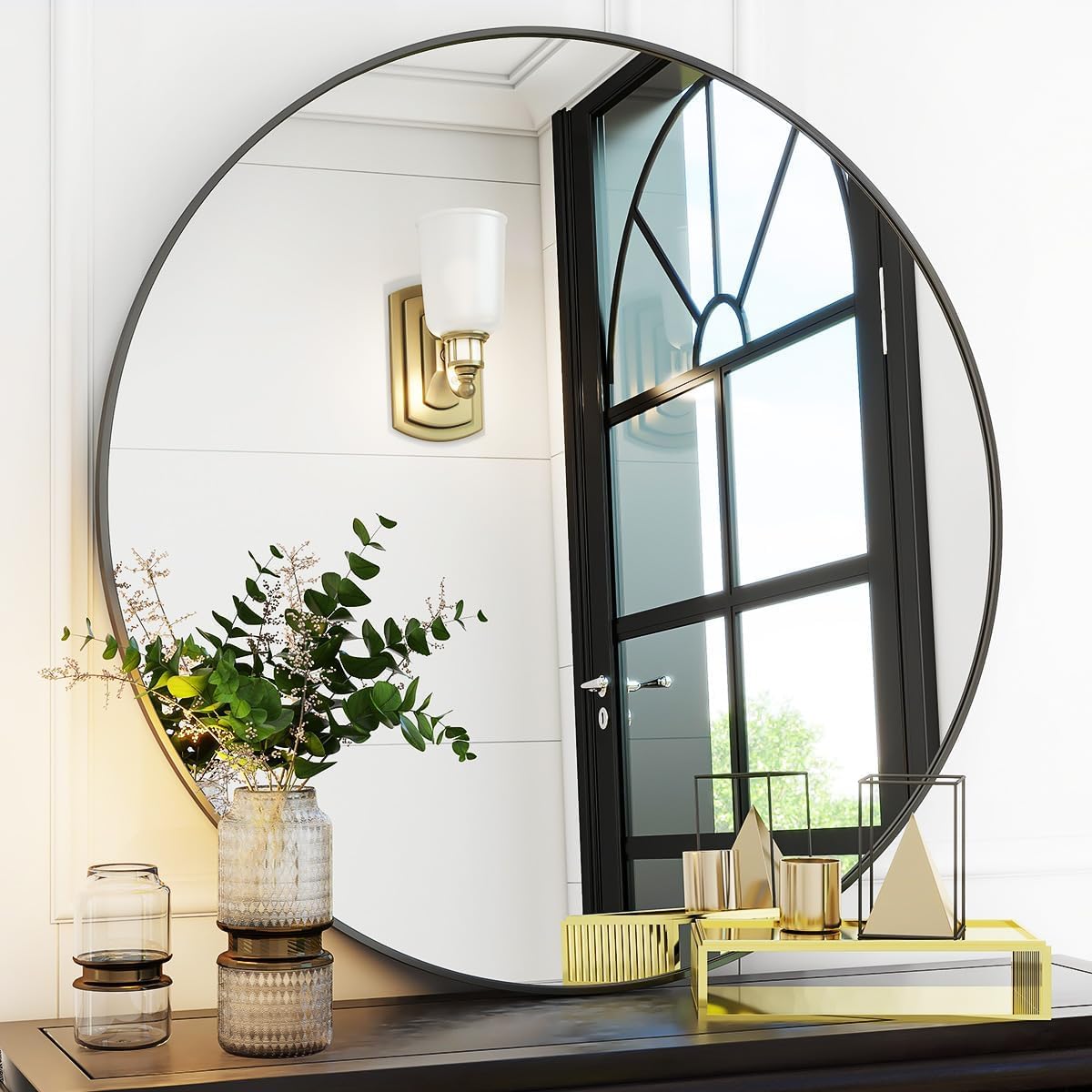 Round Modern Black Mirror — 48" — Black