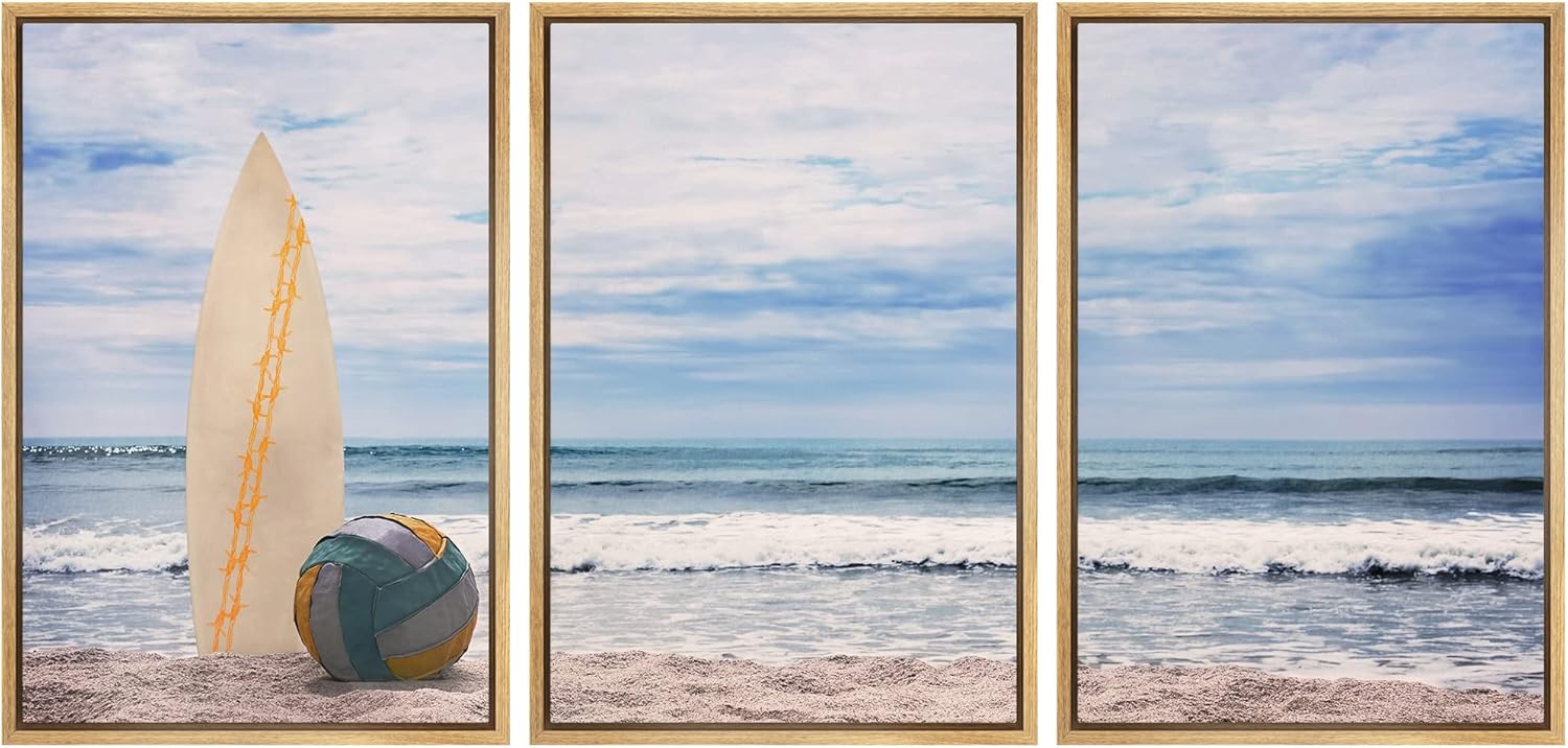 Framed Mid-Century Red Wall Art — 24" — 24" x 36" x 3 Panels NATURAL