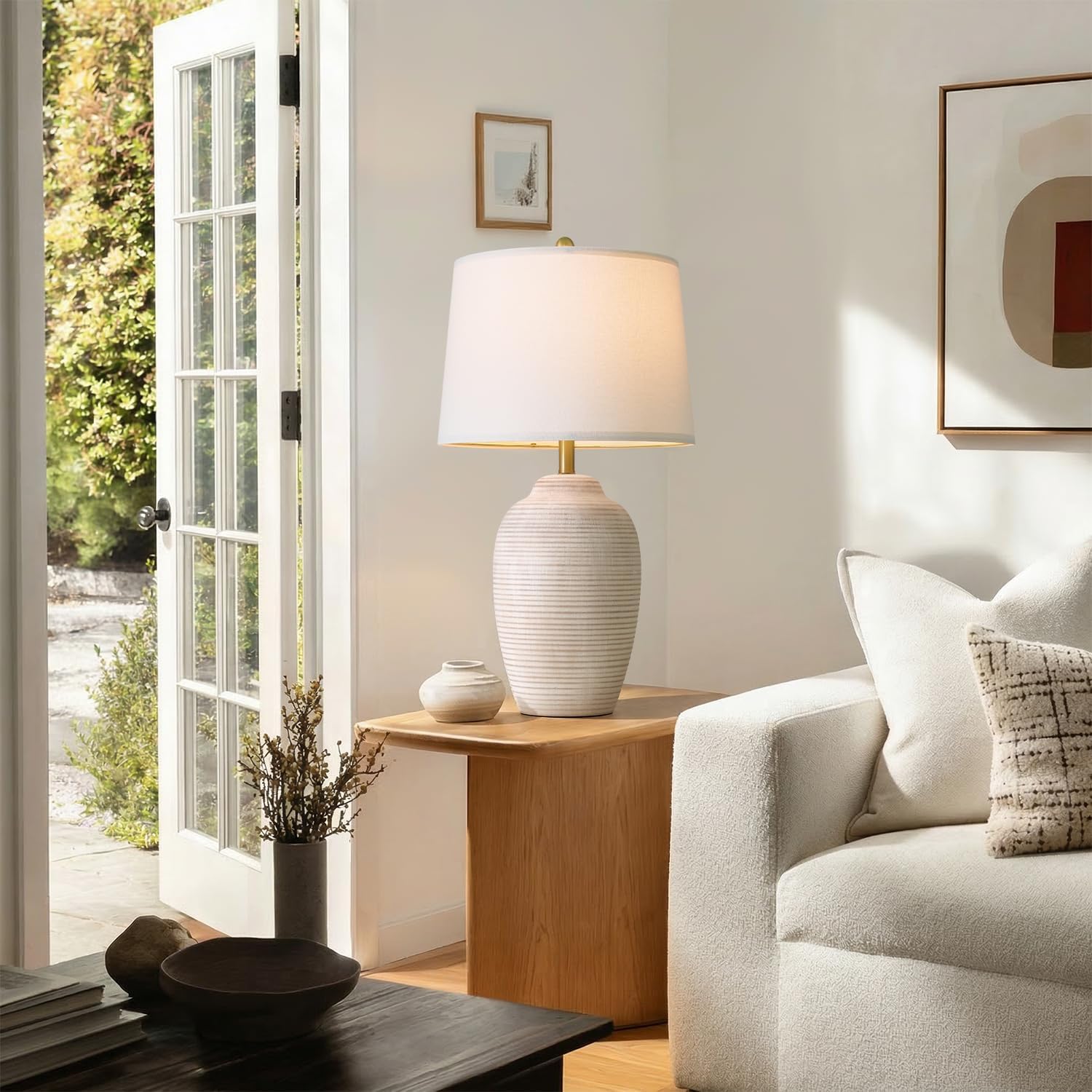 Vintage Farmhouse Beige Bedside Lamp — 24.5" — 29.5" Beige-single