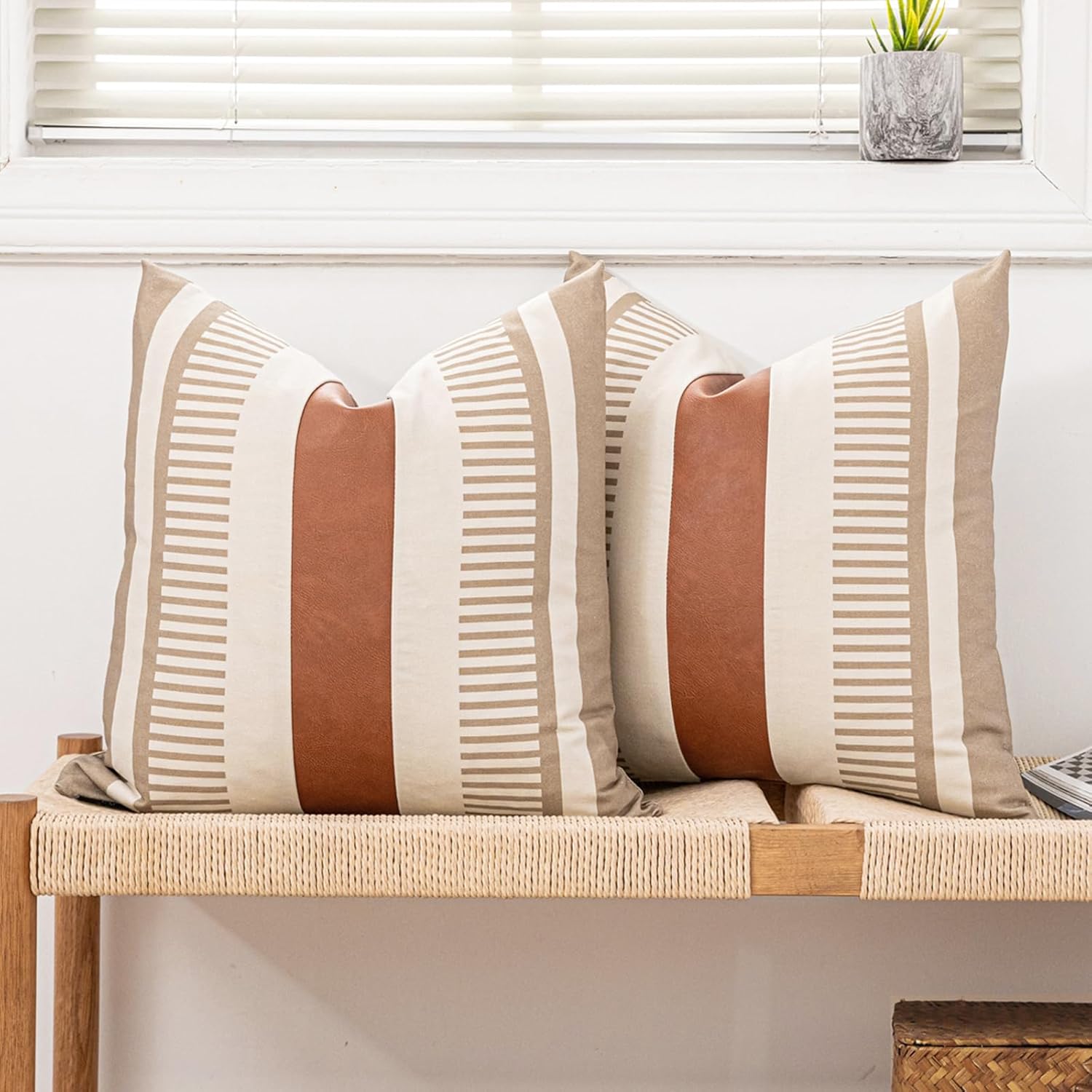 Boho Beige Throw Pillow Cover — 18" — 18" x 18" (Pack of 2)