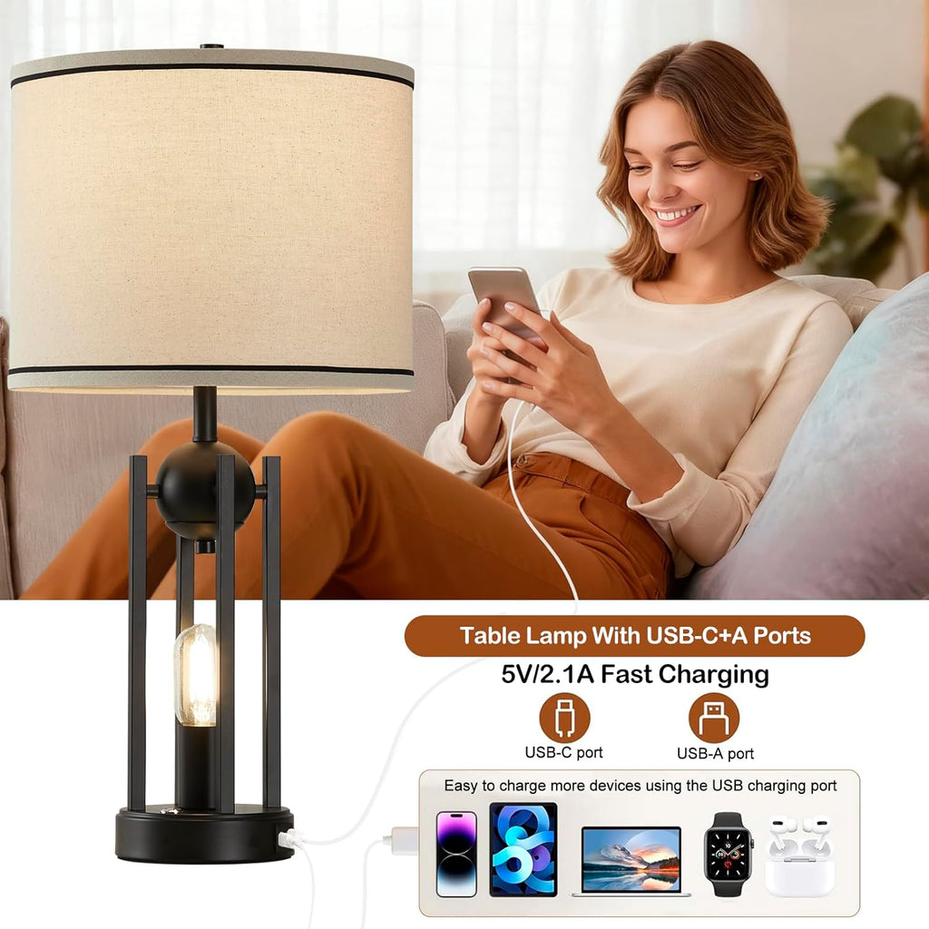 USB Farmhouse Black Bedside Lamp — 25" - View 3