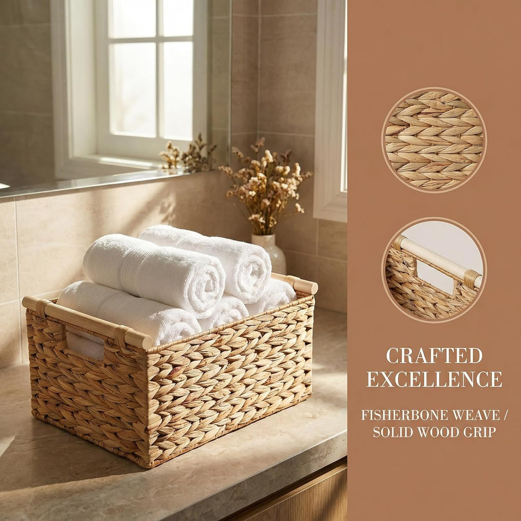 Rectangular Boho Wood Woven Basket - View 5