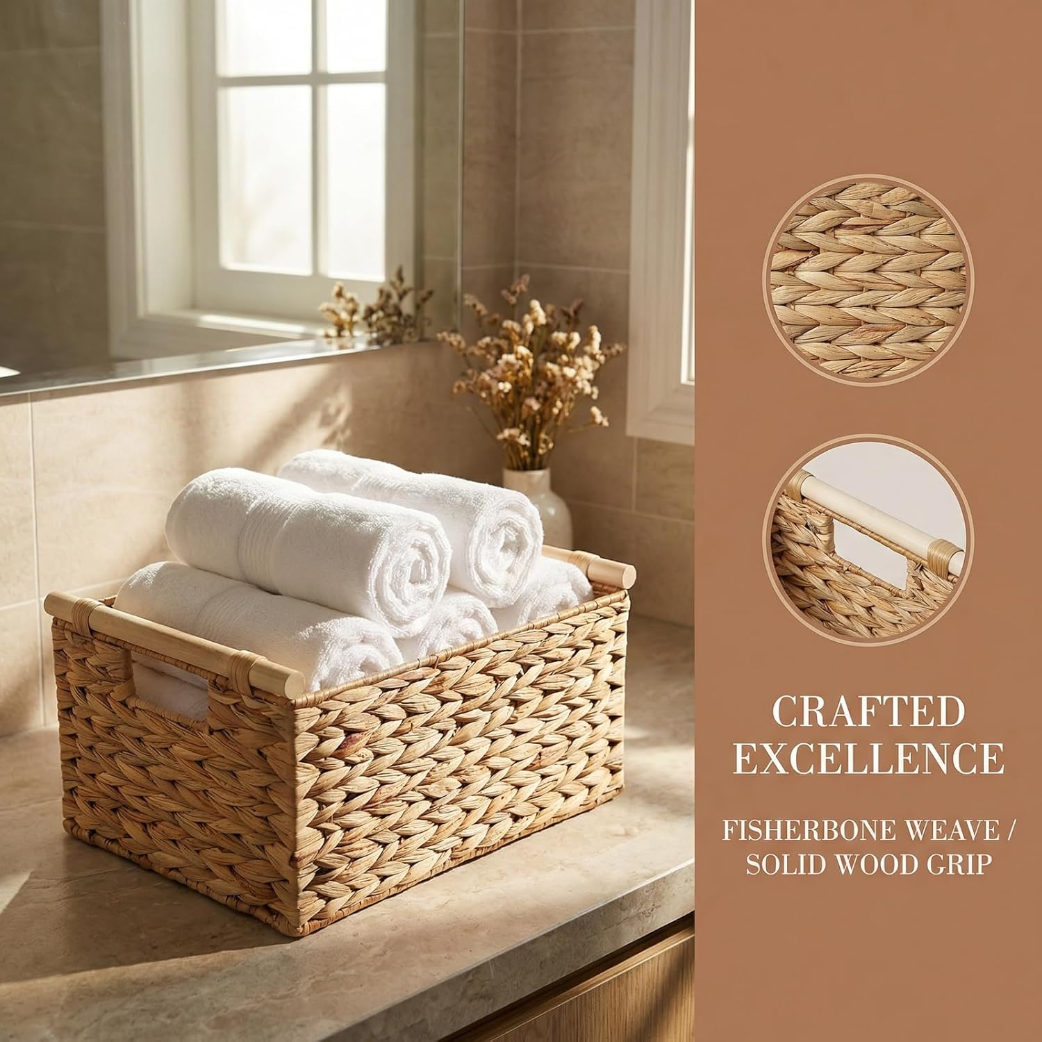 Rectangular Boho Wood Woven Basket - View 5
