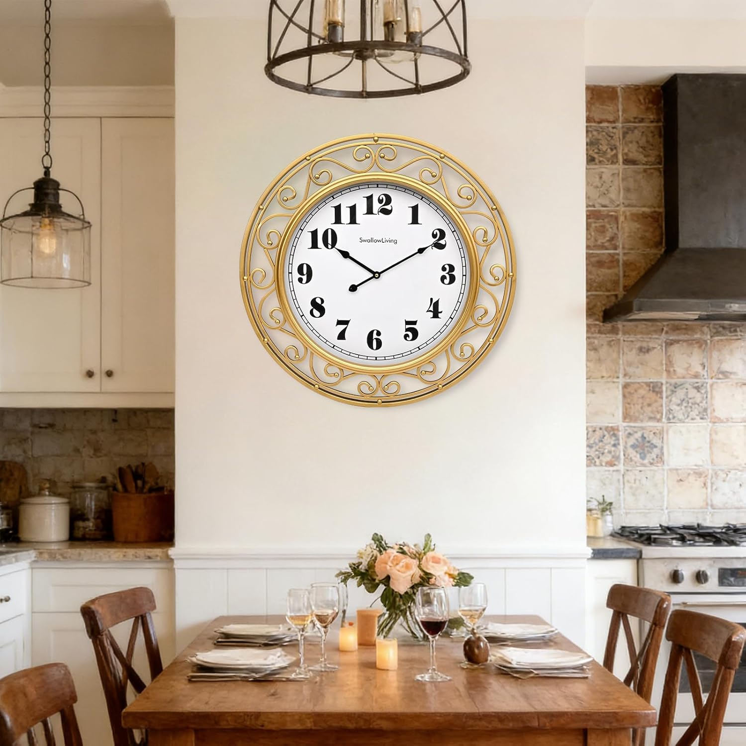 Battery Operated Luxe Black Wall Clock — 24" — Gold
