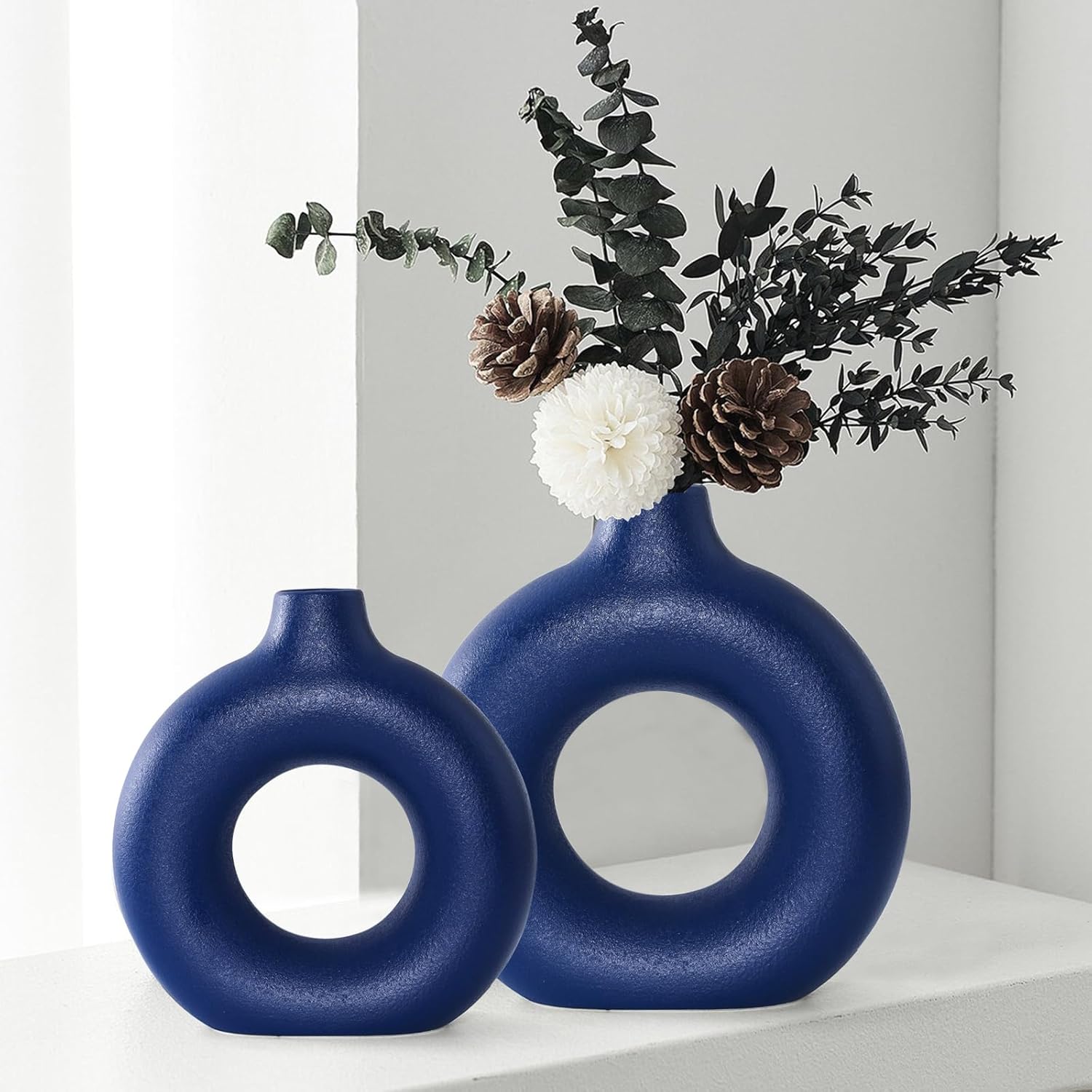 Boho Black Flower Vase — Set of 2 — Blue