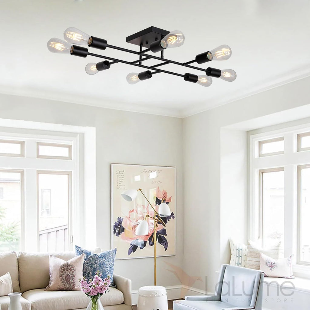Mid-Century Black Chandelier — 8-Light - View 3