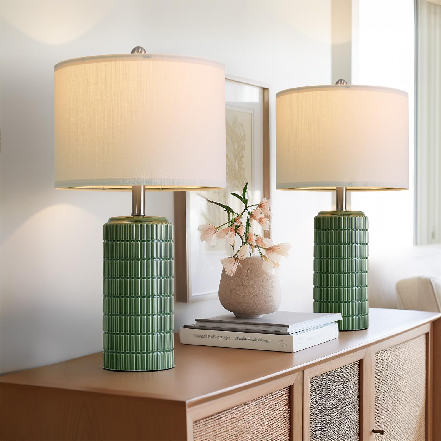 Modern Beige Desk Lamp — 23" — Dark Green - 23'' Ceramic Lamps