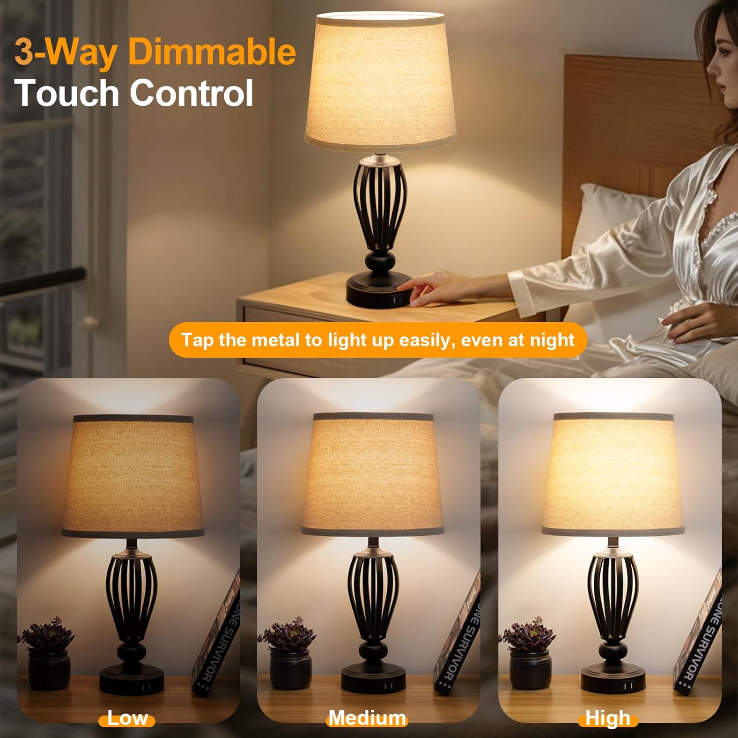 Dimmable Farmhouse Metal Bedside Lamp - View 3