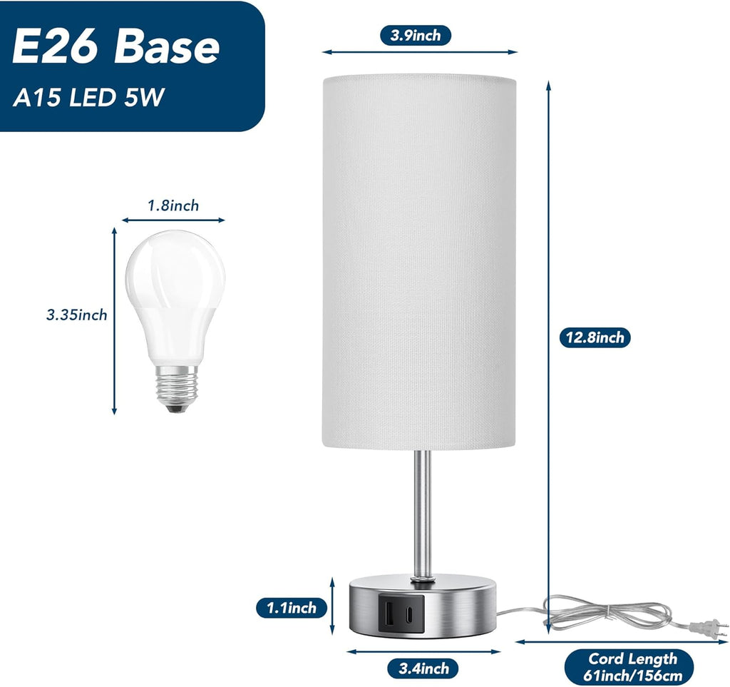 Dimmable Modern Silver Nightstand Lamp — 12.8" - View 2