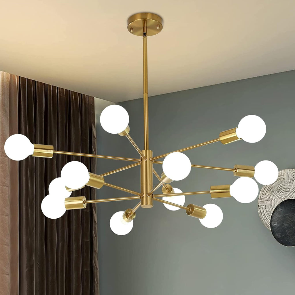 Adjustable Luxe Black Chandelier — 12-Light — Gold