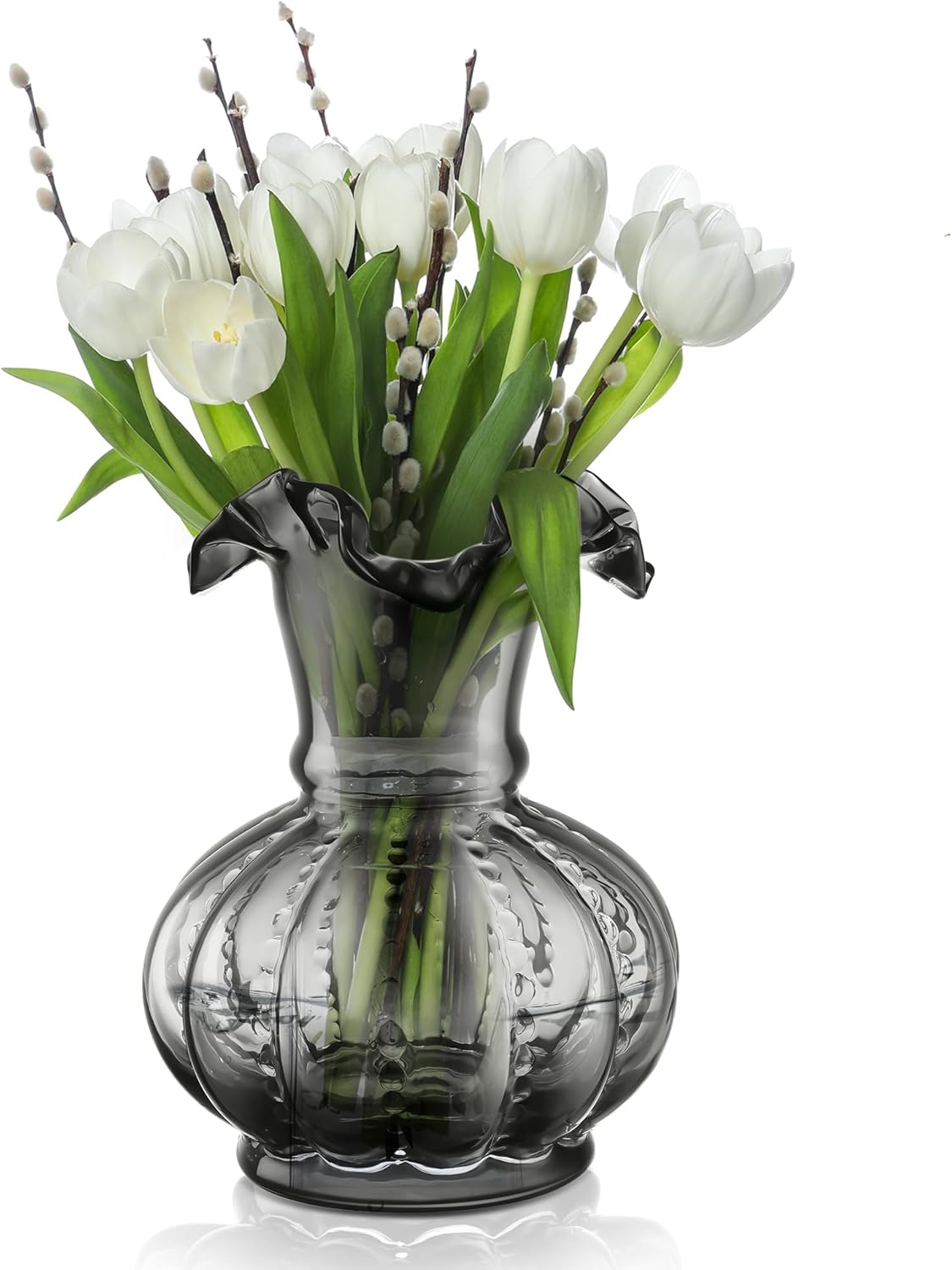 Vintage Farmhouse Green Flower Vase — 7.9" — Gray