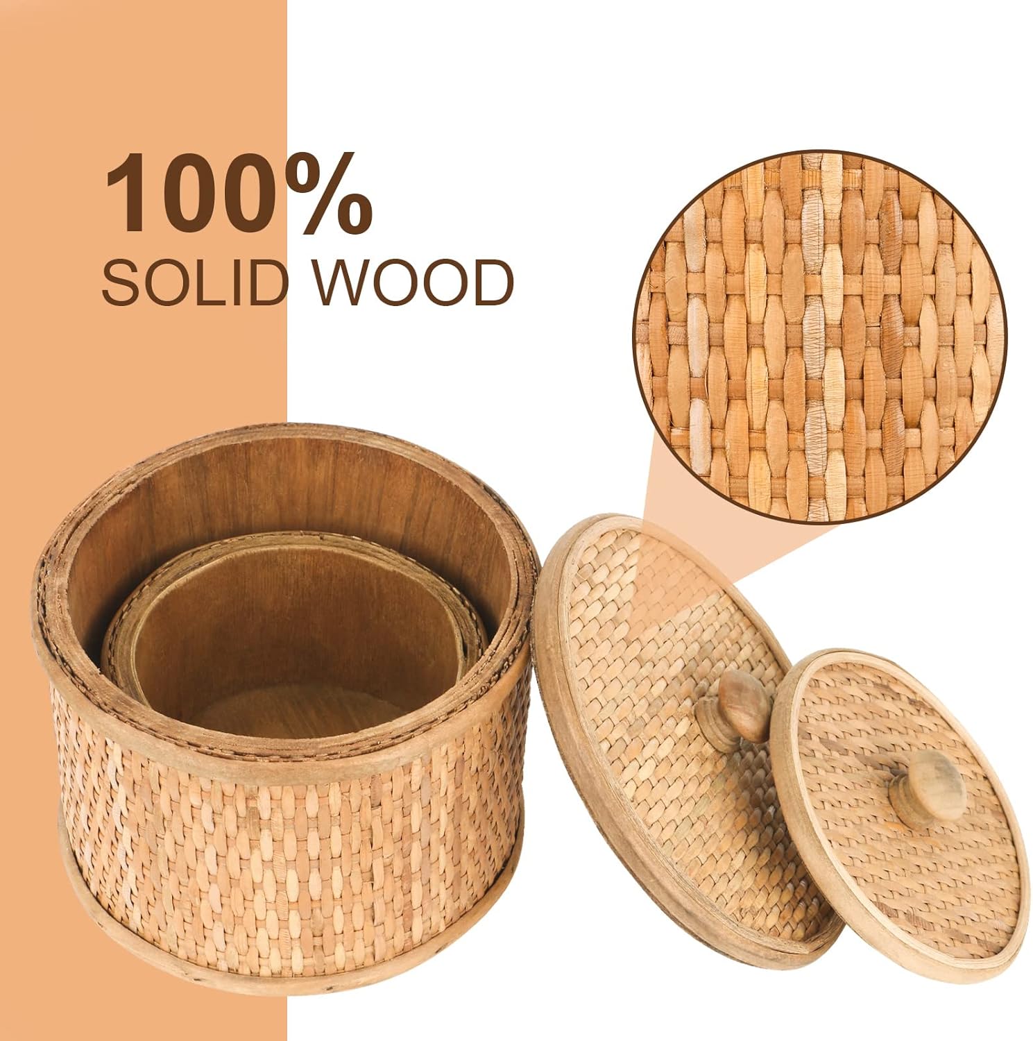 Round Boho Wood Home Decor — 7" - View 2