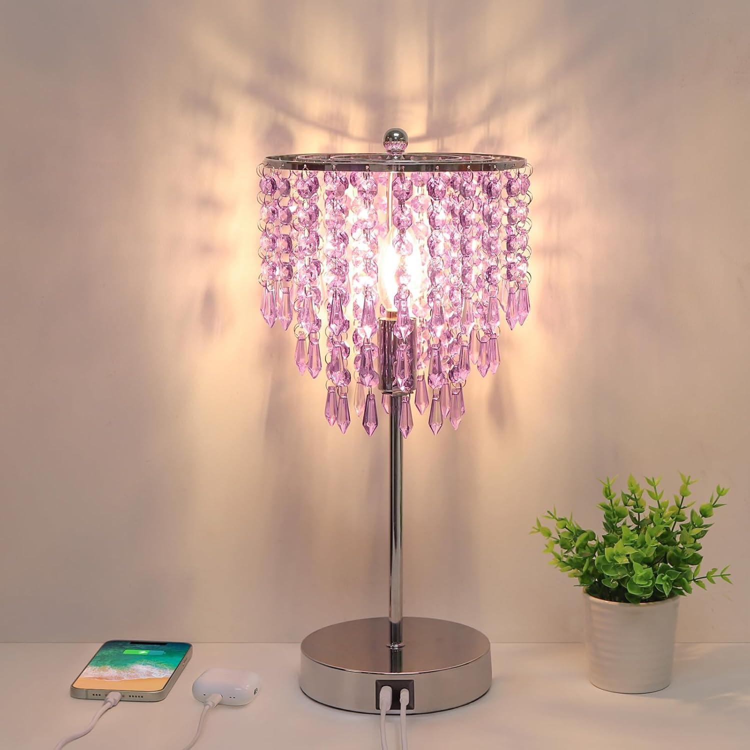 Dimmable Luxe Gold Nightstand Lamp — Lavender