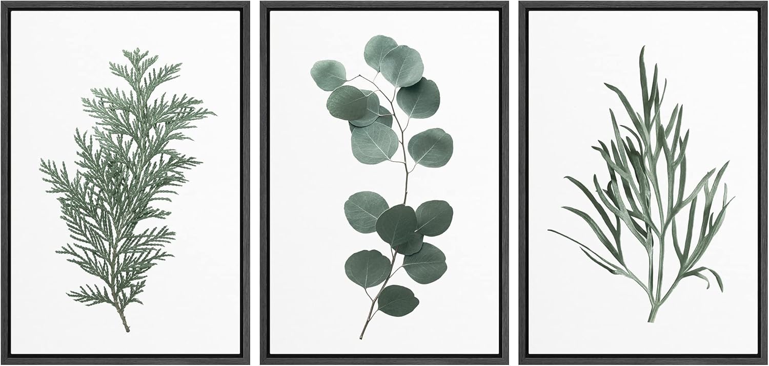 Framed Boho Green Wall Art — 24" — 24" x 36" x 3 Panels BLACK