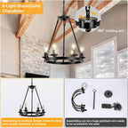 Adjustable Farmhouse Black Chandelier — 6-Light - View 4
