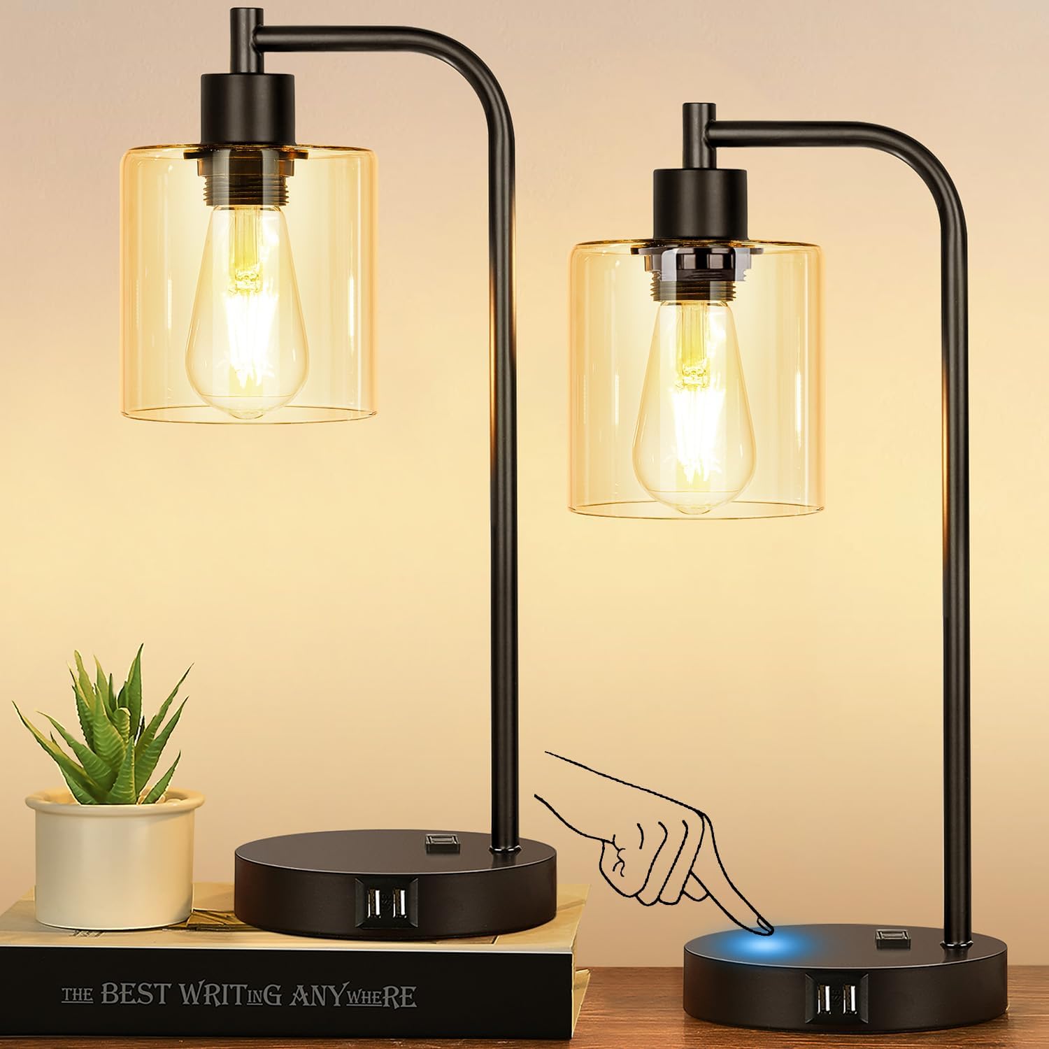 Dimmable Black LED Bulb — Set of 2 — Black(2 pack)-Amber Glass-Touch Control