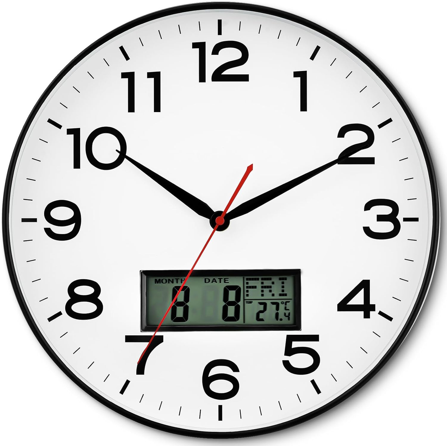 Battery Operated Black Wall Clock — 18" — R_lcd Black
