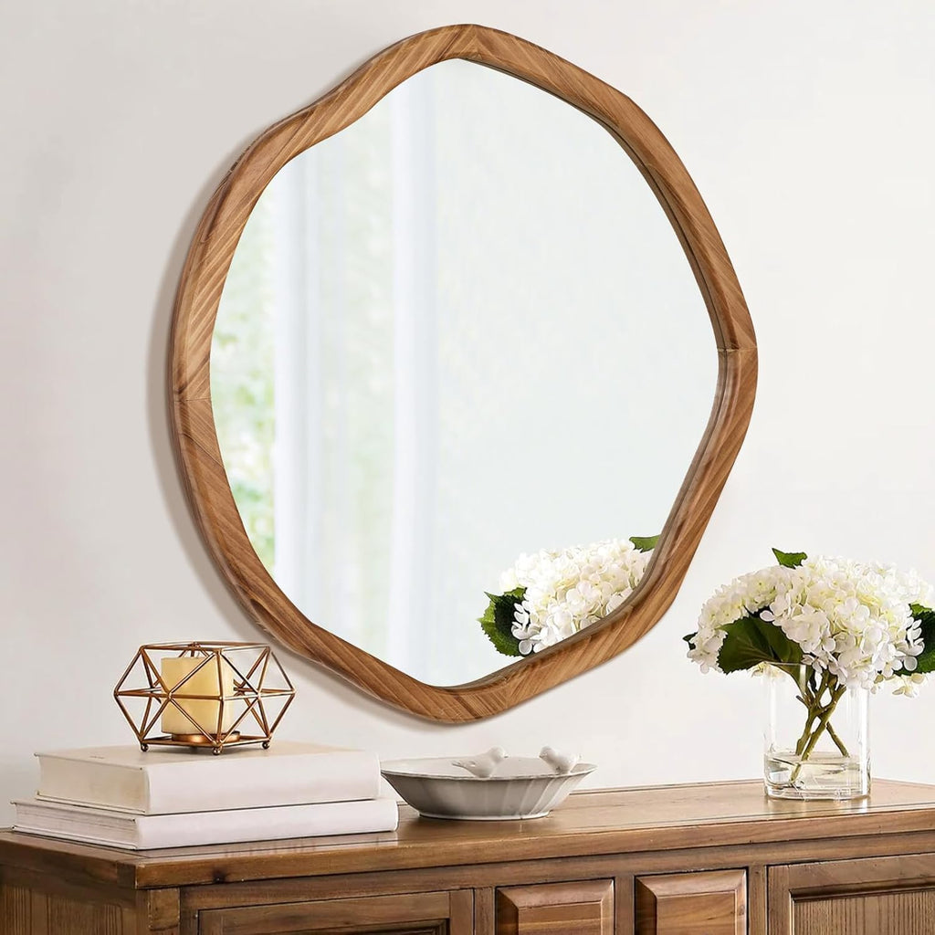 Round Farmhouse Brown Wall Mirror — 30" - View 4