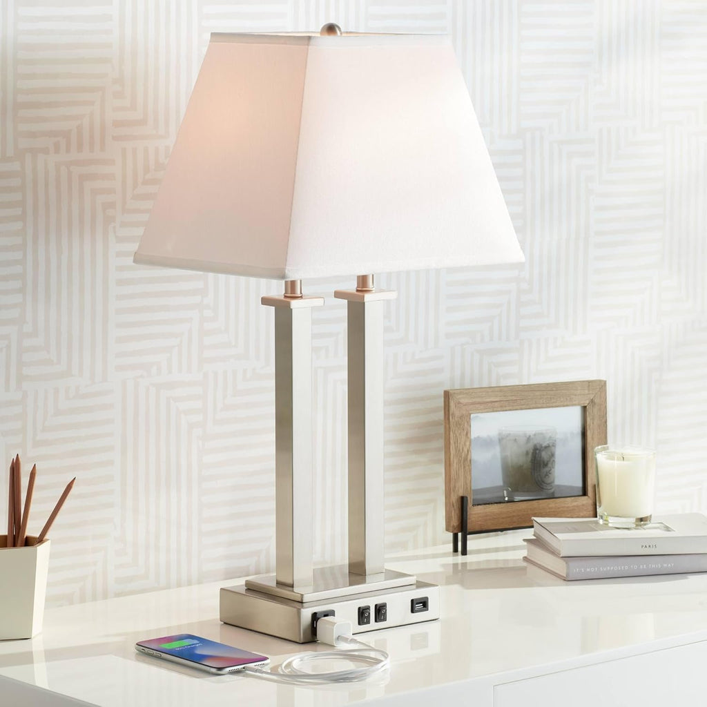 USB Modern Fabric Table Lamp — 26" - View 11