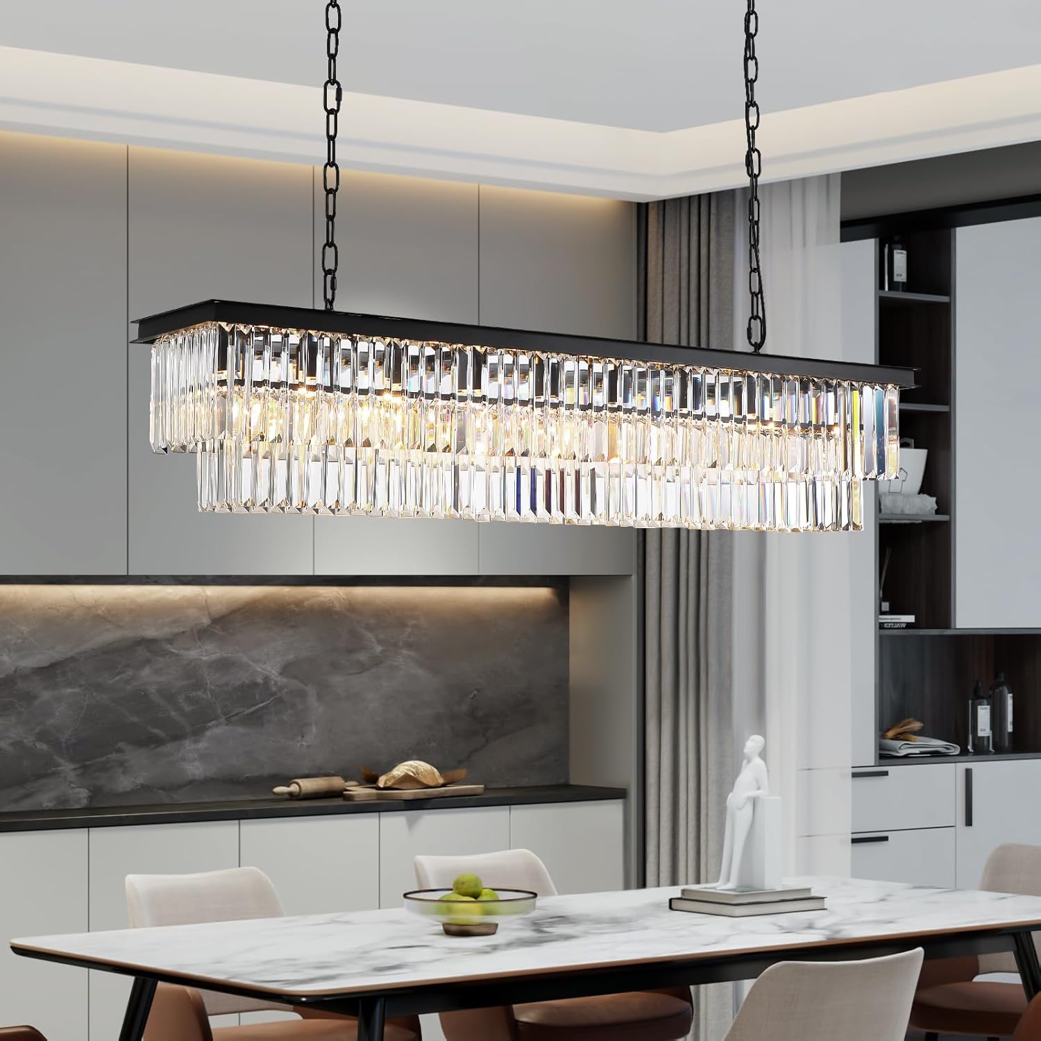 Rectangular Luxe Glass Chandelier — 47" - View 10