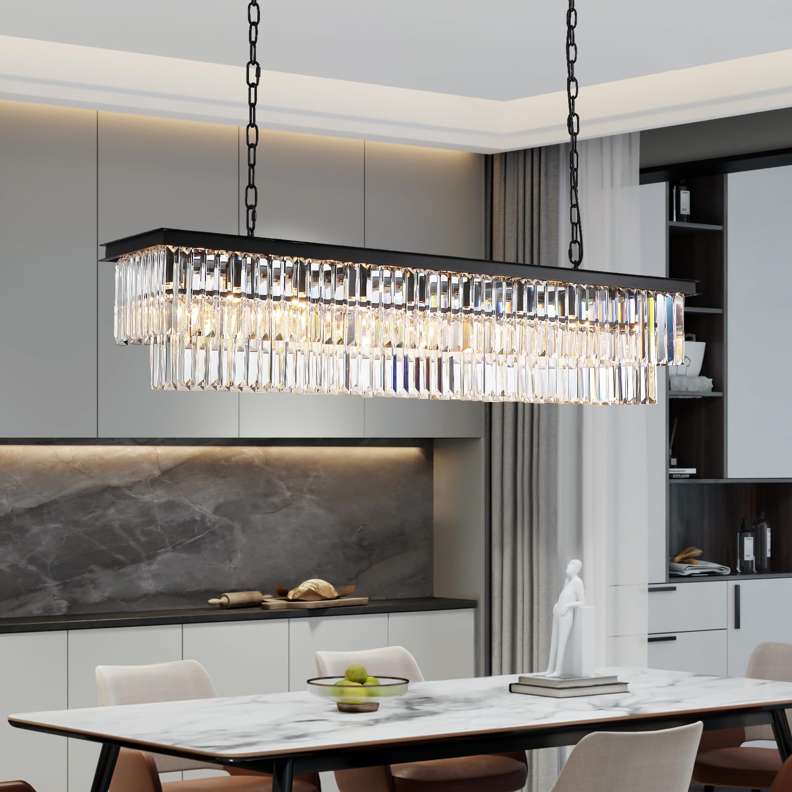 Rectangular Luxe Glass Chandelier — 47"