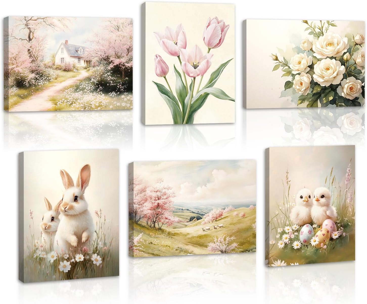 Framed Boho Beige Canvas Wall Art — 16" — Spring Rabbit Canvas Wall Art