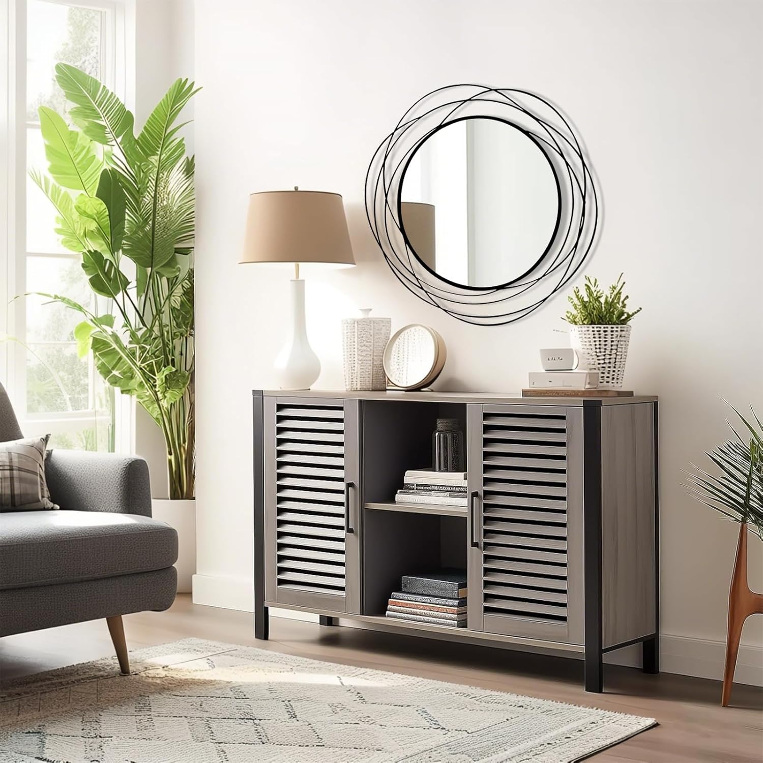 Round Modern Black Wall Mirror — 26.8" - View 2