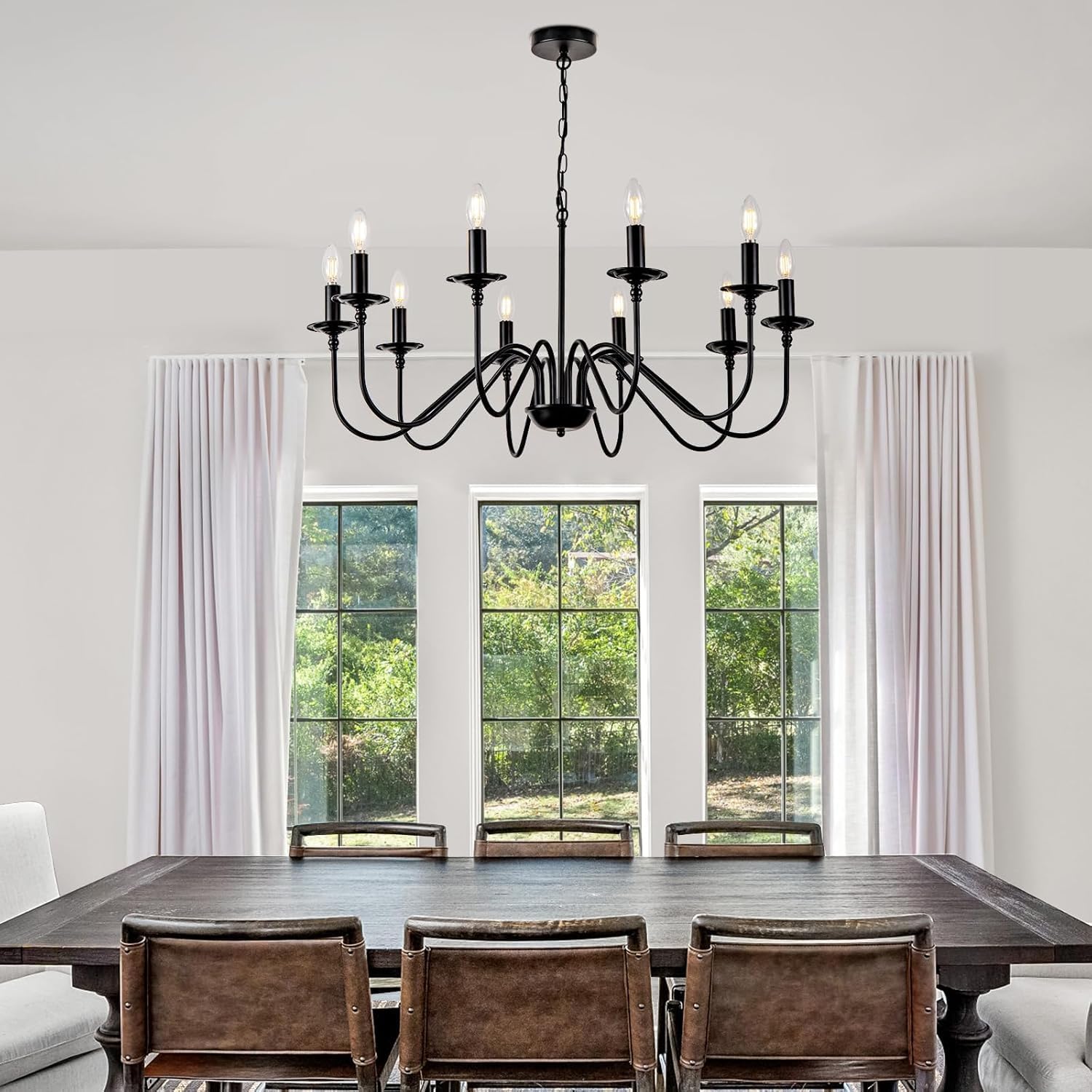 Farmhouse Beige Chandelier — 10-Light - View 2