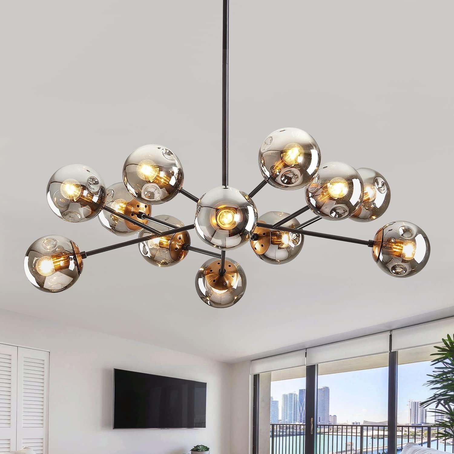 Vintage Farmhouse Black Chandelier — 6-Light — Black 12-Light