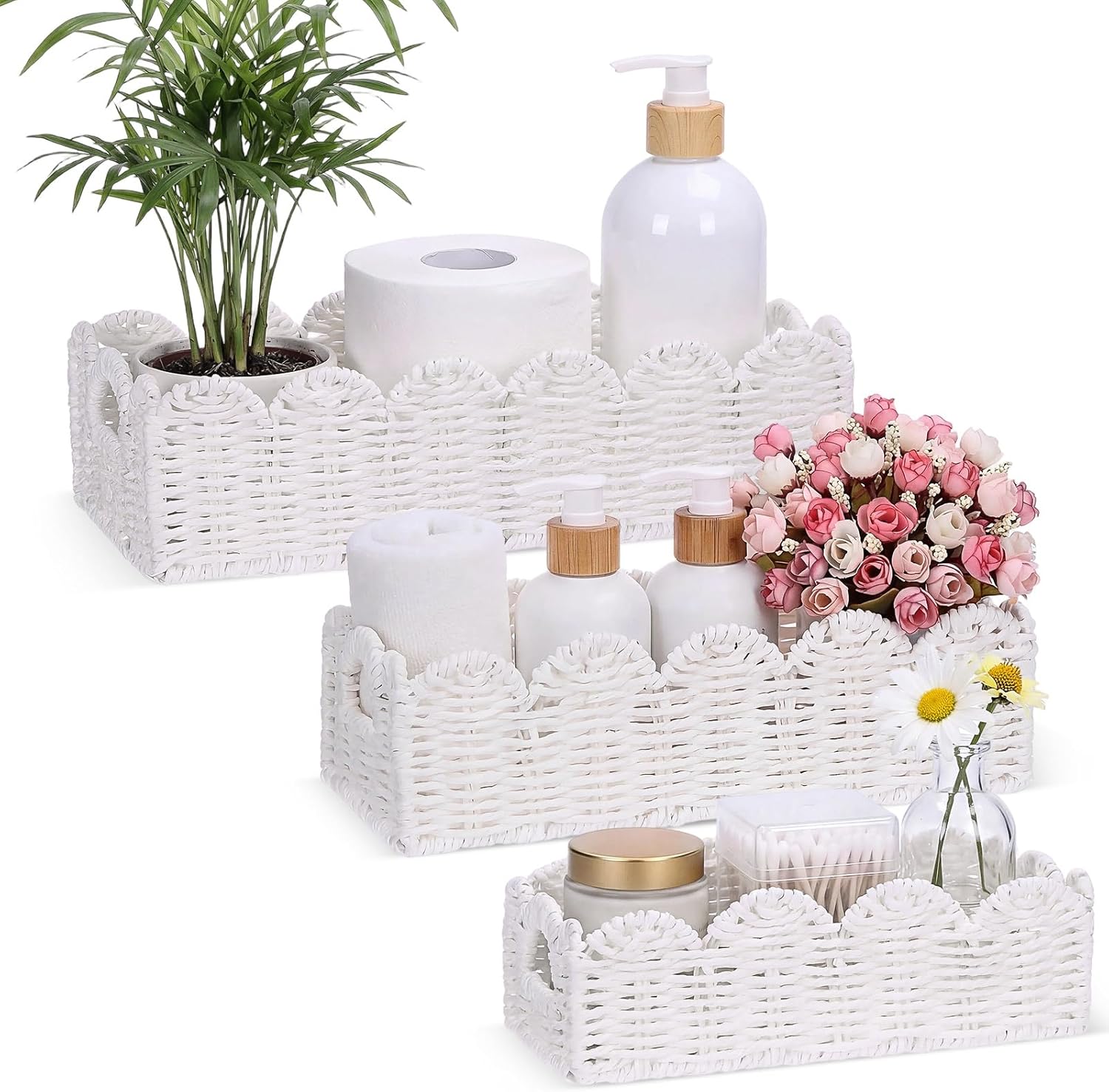 Boho Beige Basket — White