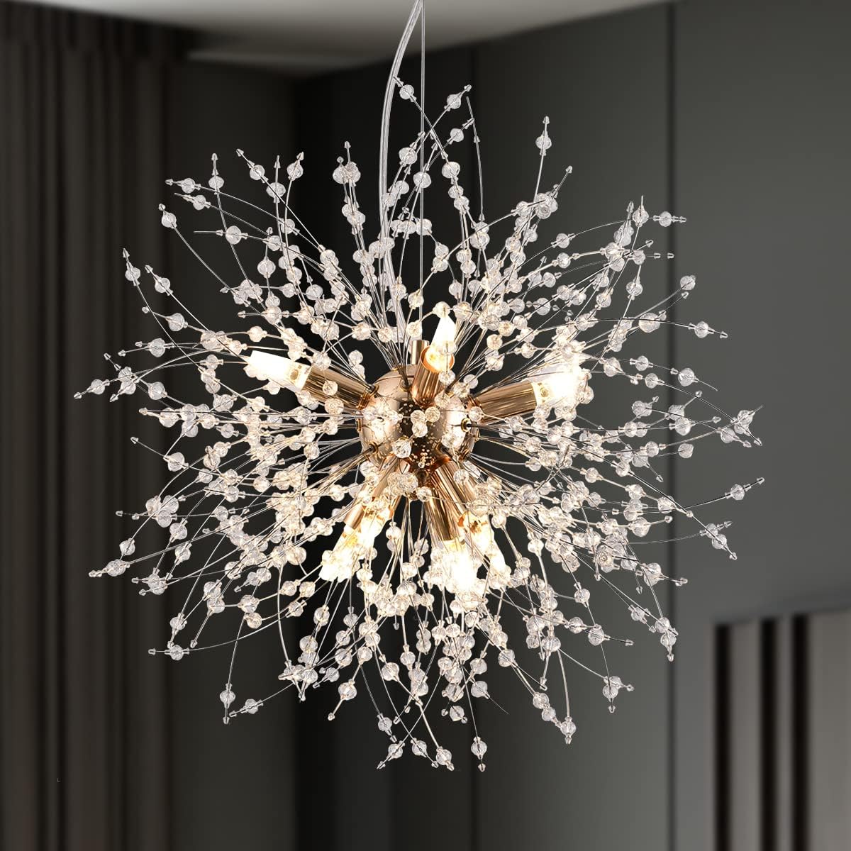 Luxe Metal Chandelier — 12-Light — Gold - Dia15.7in