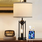 USB Farmhouse Black Bedside Lamp — 25" — Black-1pcs