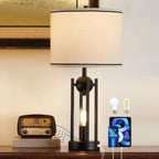 USB Farmhouse Black Bedside Lamp — 25"