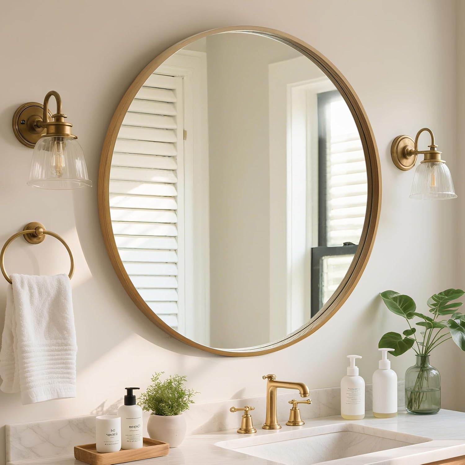 Round Beige Wall Mirror — 24" — Natural