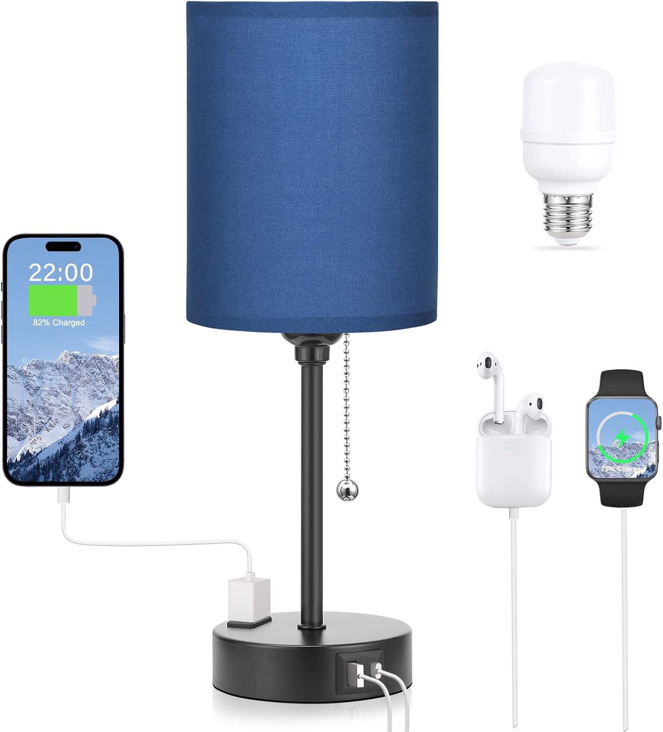 USB Beige Bedside Lamp — 14.6 in