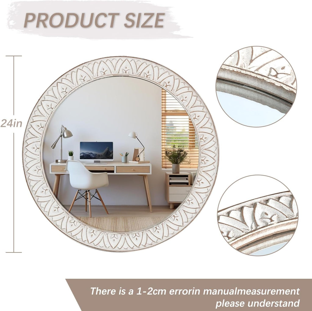Farmhouse White Round Mirror — 24" - View 6