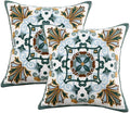 Embroidered Boho White Throw Pillow Cover — 18x18 — Pattern B