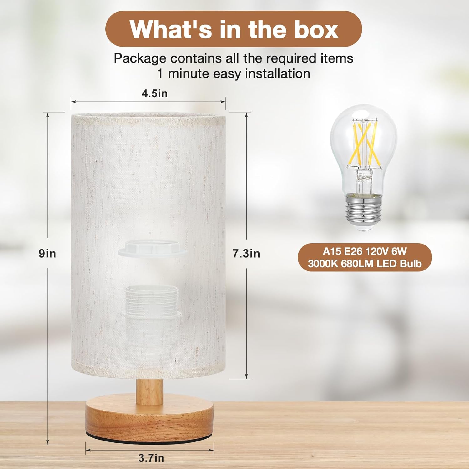 Beige Bedside Lamp — 9" - View 3