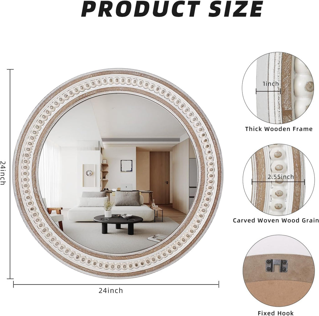 Round Farmhouse Wood Wall Mirror — 24" - View 5