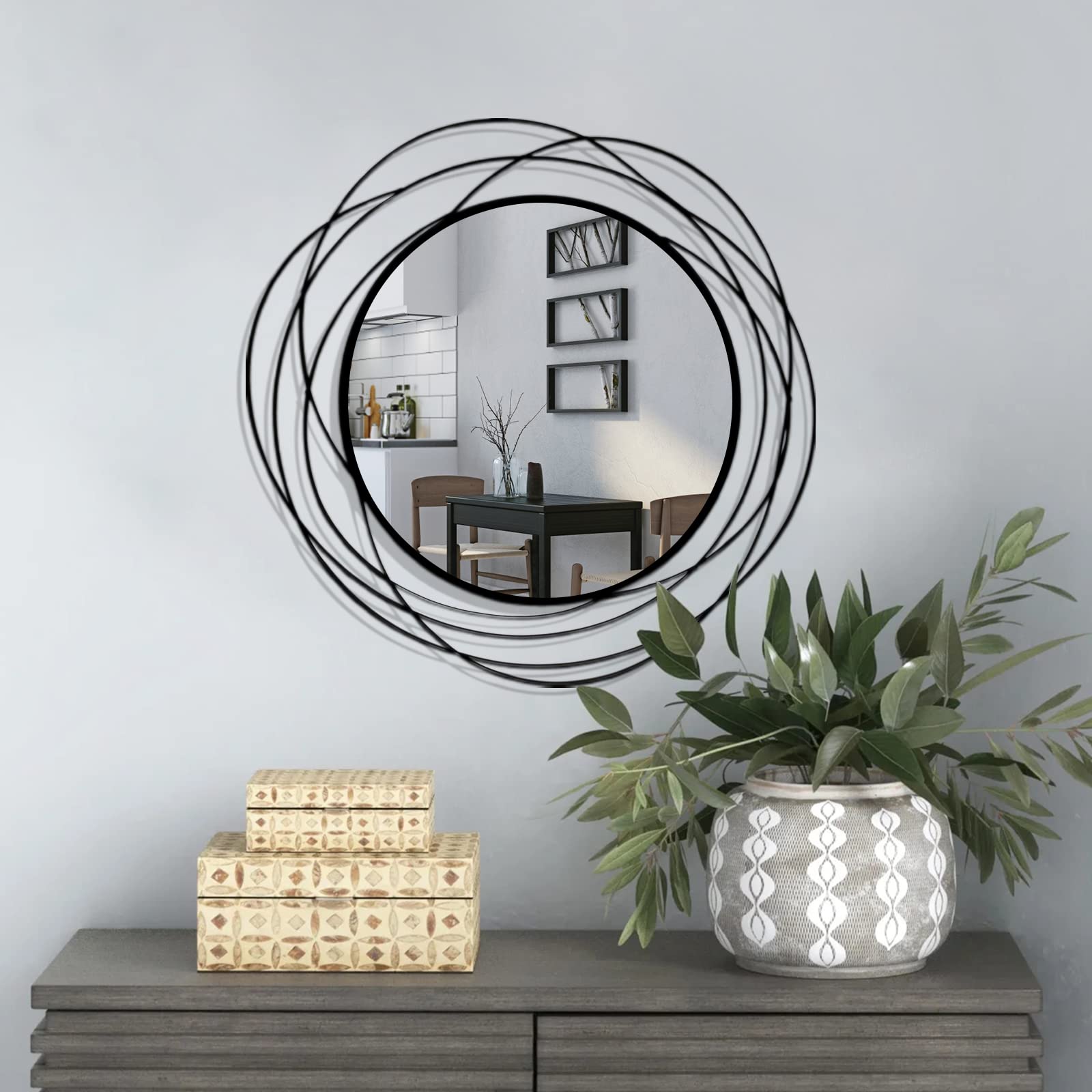 Round Black Wall Mirror — 20"