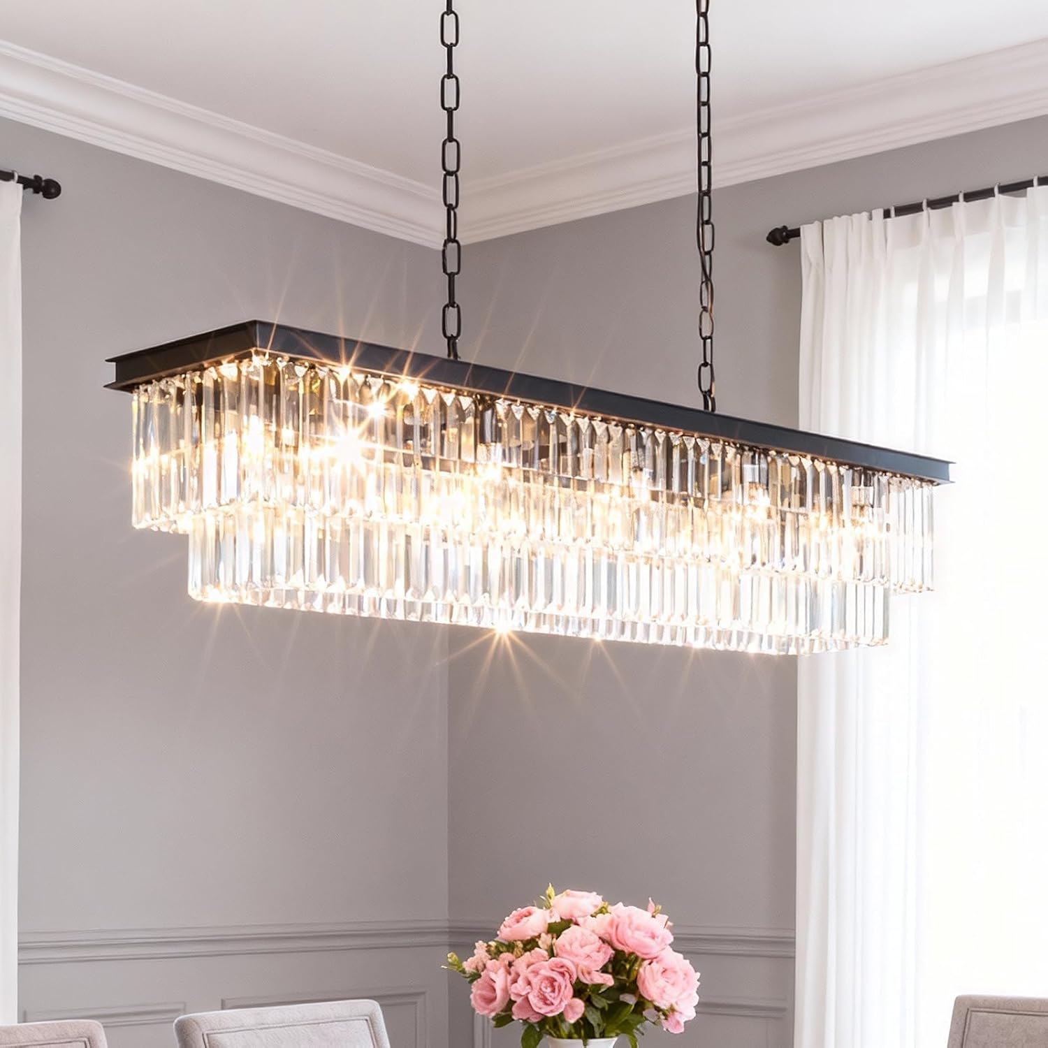 Rectangular Luxe Black Chandelier — 12-Light — Black